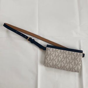 Michael Kors Blue White Leather Zipper Belt Bag